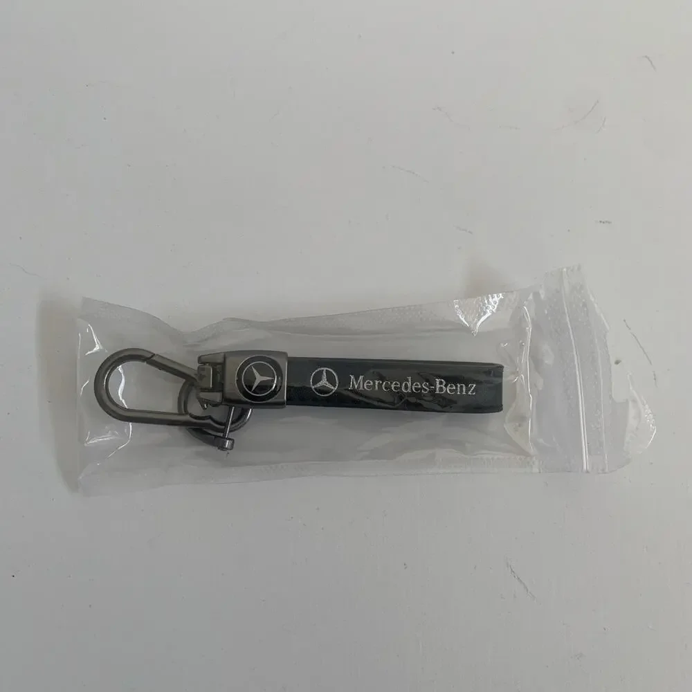 Mercedes Benz Genuine Leather Black Chrome Car Keychain Brand New